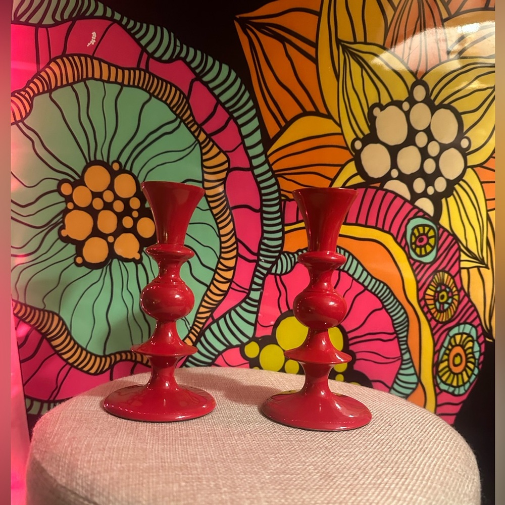 Candlestick holders Crate and Barrel Red set of 2